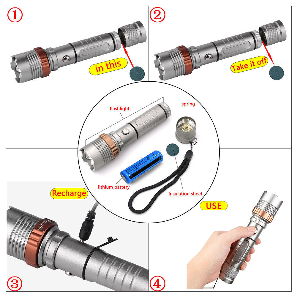 LED Tactical Flashlight Rechargeable LED Super Bright Torch Emergency Light Escape Hammer