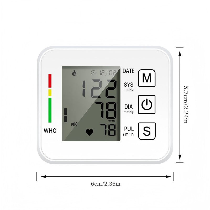White Portable Blood Pressure Monitor With Integrated LCD Display - One-Key Operation, Irregular Heartbeat Detection