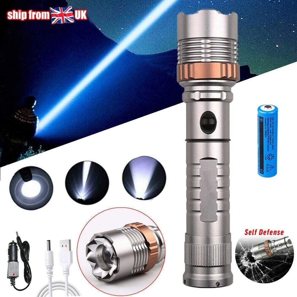 LED Tactical Flashlight Rechargeable LED Super Bright Torch Emergency Light Escape Hammer
