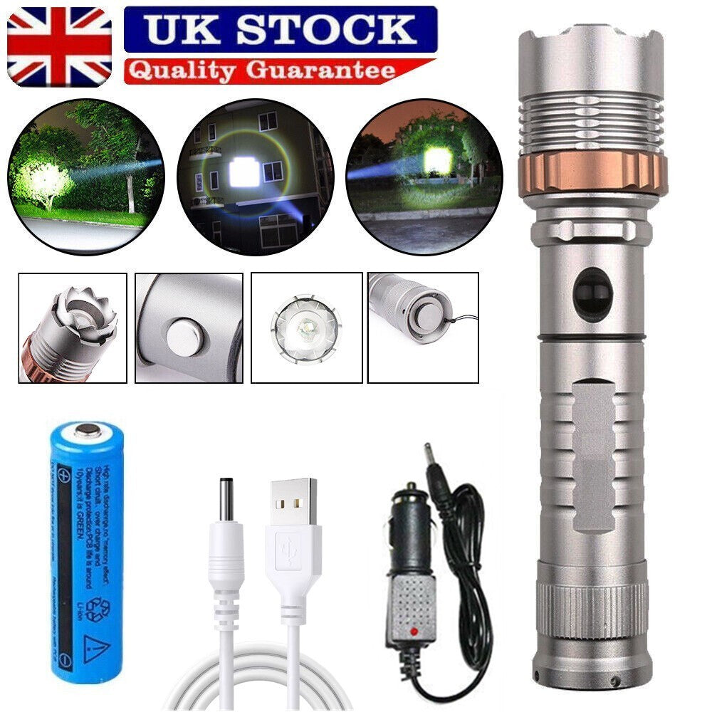 LED Tactical Flashlight Rechargeable LED Super Bright Torch Emergency Light Escape Hammer